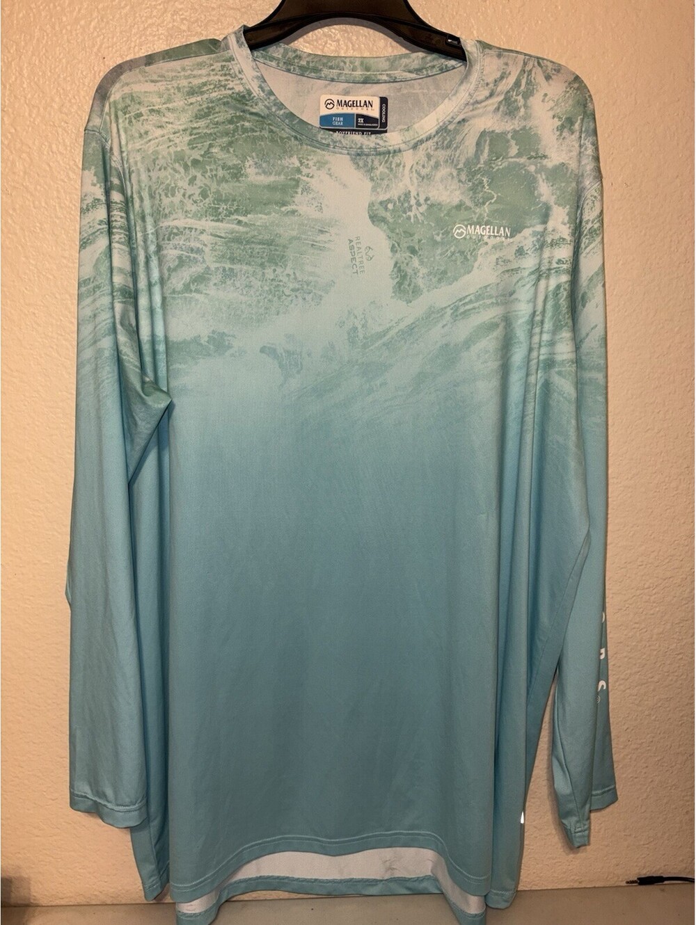 Magellan Outdoors Fish Gear 2X Boyfriend Fit Long Sleeve Fishing Shirt Blue